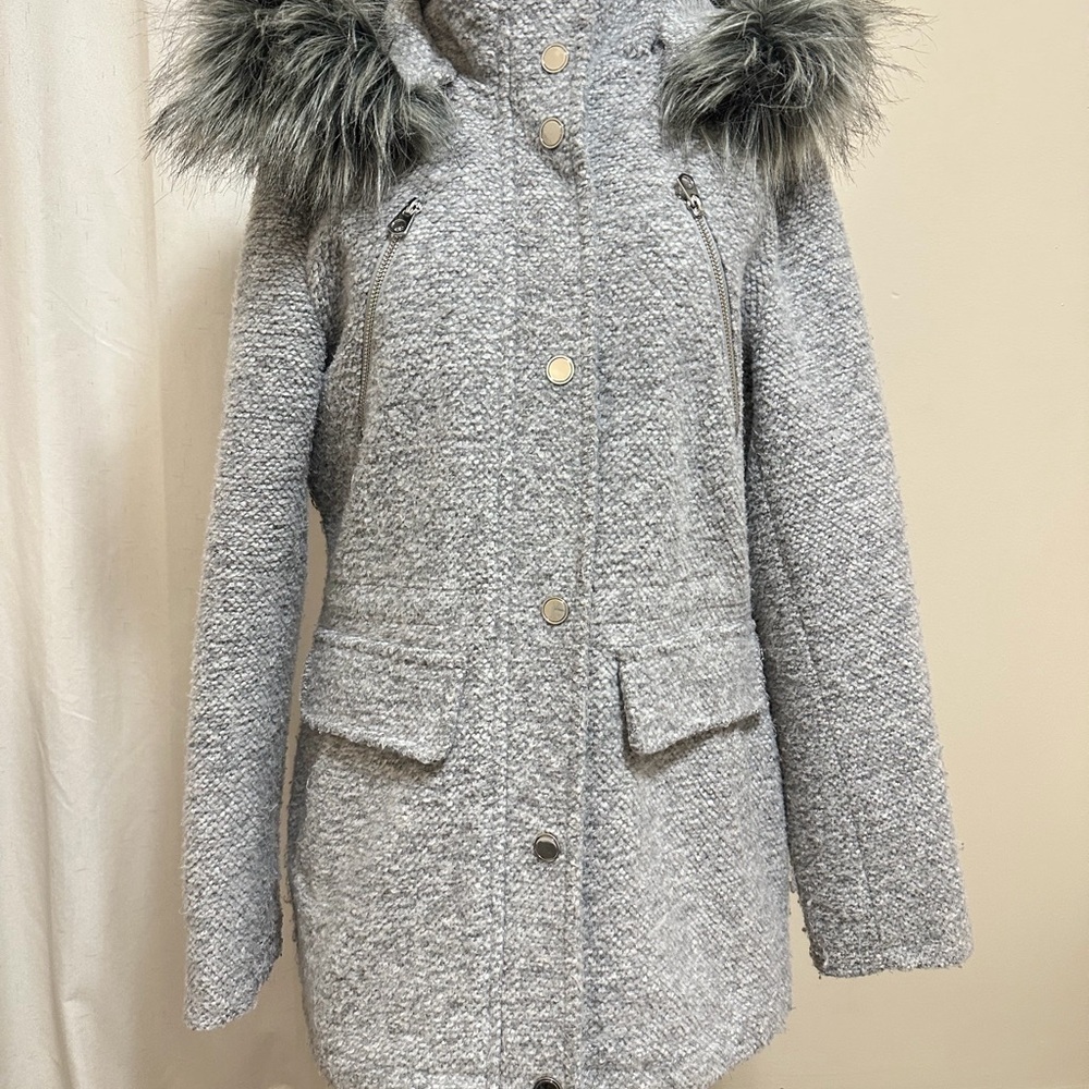 Apt. 9 Women's Gray Coat with Faux Fur Hood